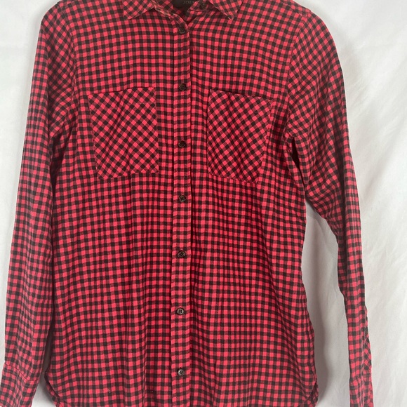 J.Crew Women’s Red Black Check Plaid Flannel Shirt Size 4 Long Sleeve Soft - Picture 2 of 12